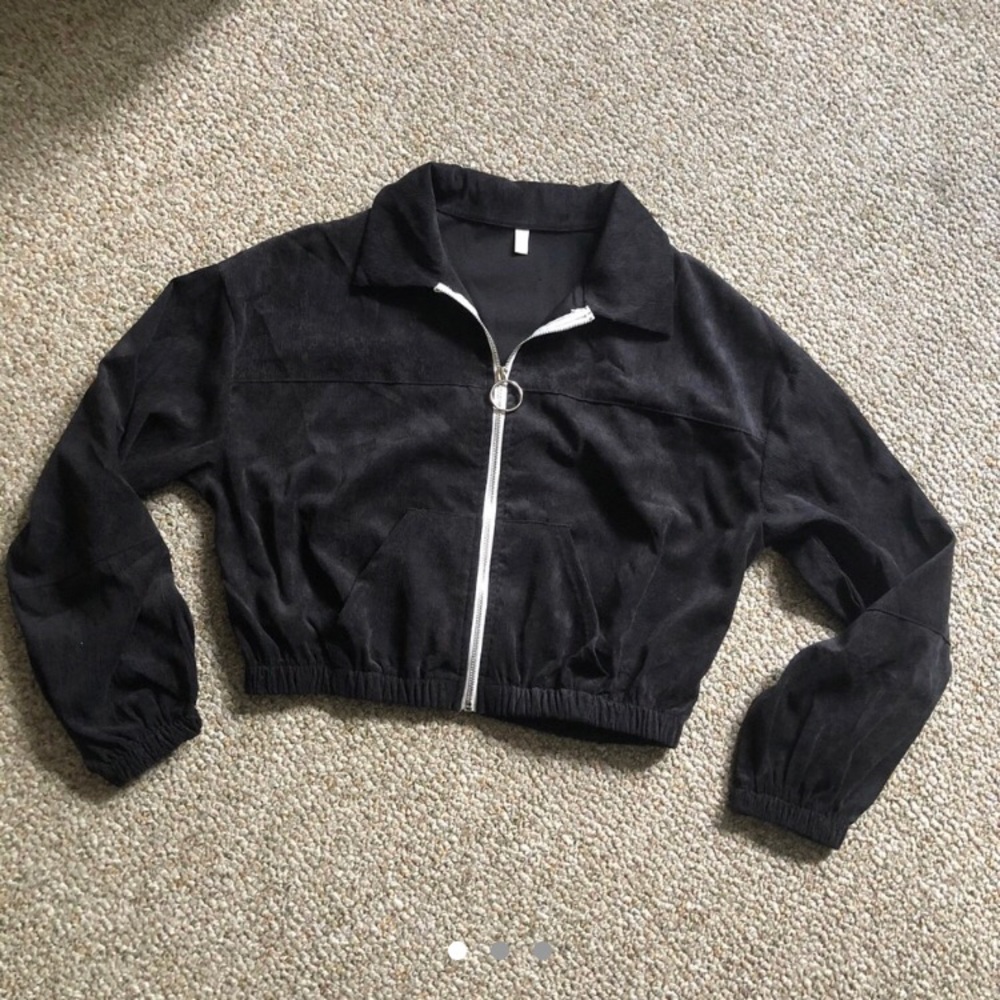 Lightweight corduroy o ring zip up collared jacket